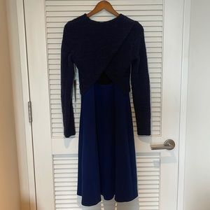 Beautiful elegant long sleeve dress with a peekaboo open back. In cobalt blue!